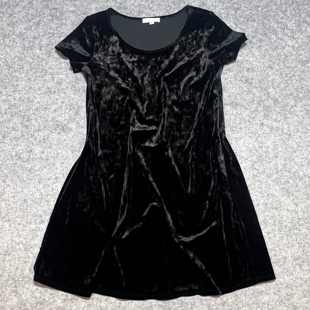 Socialite Black Crushed Velvet Mini Dress Short Sleeve Scoop Neck Goth Small